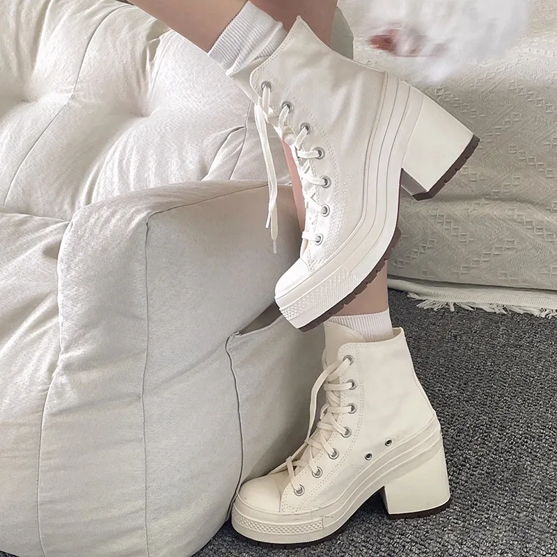 Women Platform Sneakers Designer Women Boots Fashion Outdoor Vulcanize Shoes Women High Top Canvas High Heels Plus Size 36-42 5