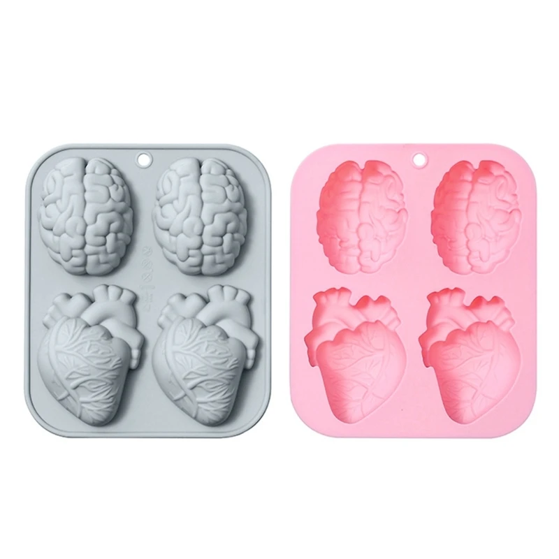 

4 Cavity Brains Heart Mold Fondant Silicone Mold DIY Cake Pastry Baking Mold