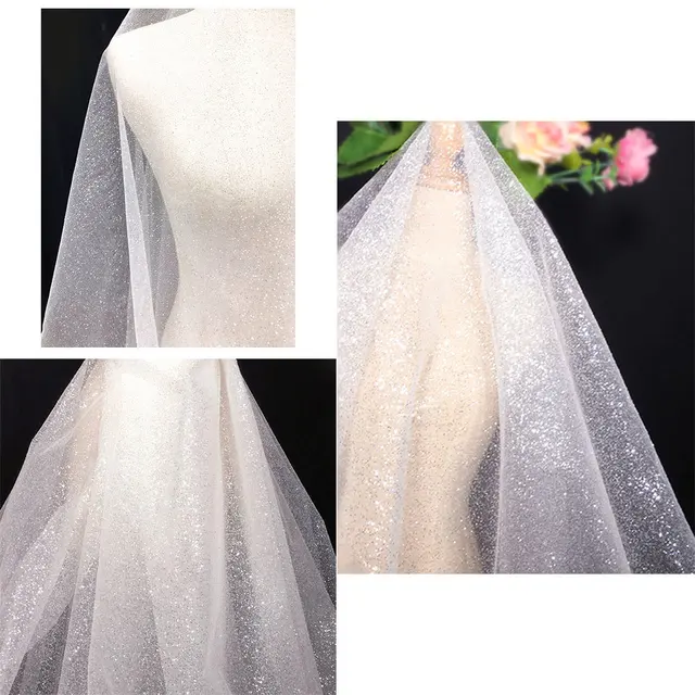 Shiny Glitter Sequin Soft Net Yarn Lace Sparkle Tulle Silver Mesh Fabric DIY Sewing Wedding Dress Veil Dance Tutu Decor Props 3
