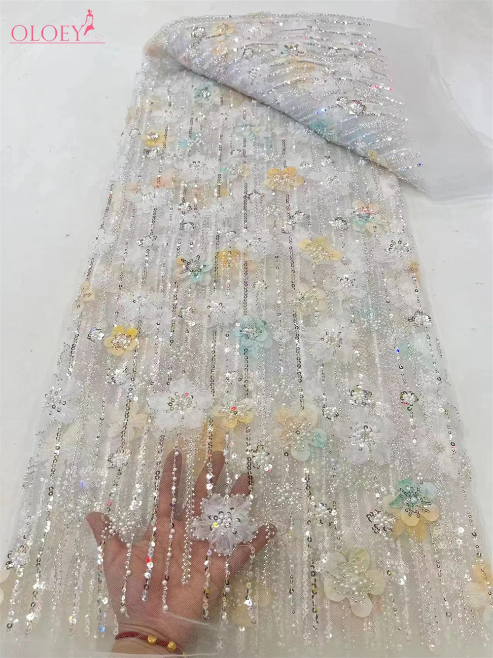 

Модная французская сетчатая Цветочная вышивка из бисера кружевная ткань с блестками африканская нигерийская ткань для свадебного платья