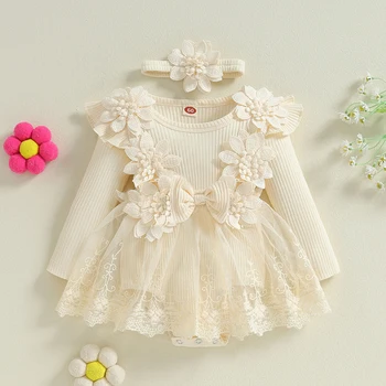 Vestiti appena nati 3-18 mesi Primavera Autunno Bambino Neonate Pagliaccetto Infantile Fiore Arco Body Morbido Vestiti appena nati Tute per bambini