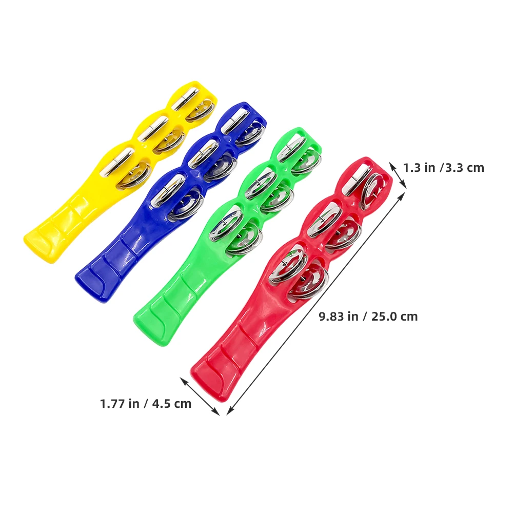 4 pcs Plastic Jingle Stick Tambourine Stick Jingle Bells Shaker Musical Percussion Instrument Children Xmas Party Favors