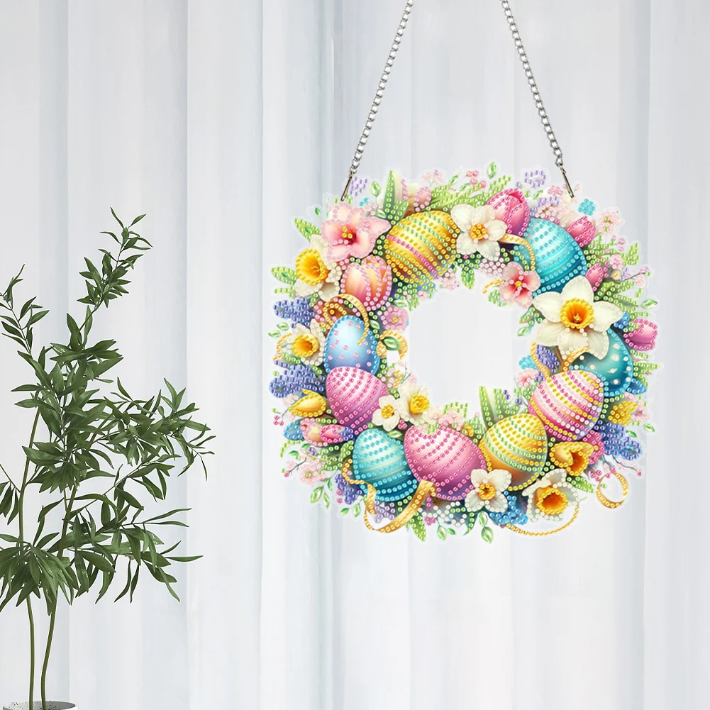 Acrylic Special Shape Easter Egg Wreath DIY Diamond Art Pendant Kit Diamond Painting Ornaments Diamond Painting Hanging Pendant 4