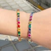 CWWZircons Genuine Multicolor Rainbow Cubic Zirconia Paved White Gold Plated Round Open Cuff Bangle Fashion Boho Jewelry BG047 6