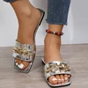 2024 Summer Flat Bottom Women's Slippers Trend Fashion Outdoor Beach Golden Chain Design Flip-Flops Square Toe Open Toe Slippers 6