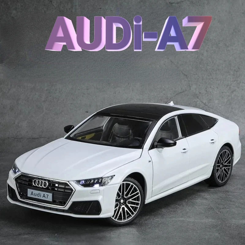 

Модель игрушечного автомобиля Audi A7 1:24, литая Миниатюрная модель автомобиля из сплава, со звуком заднего хода и открывающимися дверями, подарок для мальчика, малыша