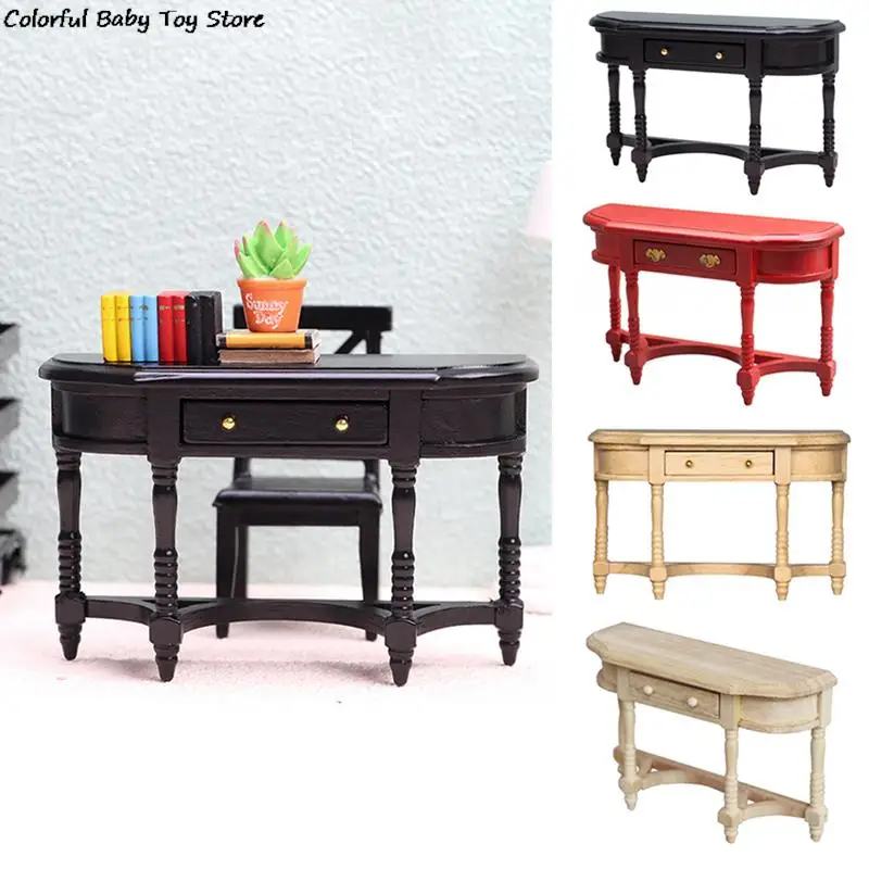 

1:12 Миниатюрный стол для кукольного домика, стол для письменного стола в континентальном стиле, офисный стол с ящиком, модель мебели, декоративная игрушка