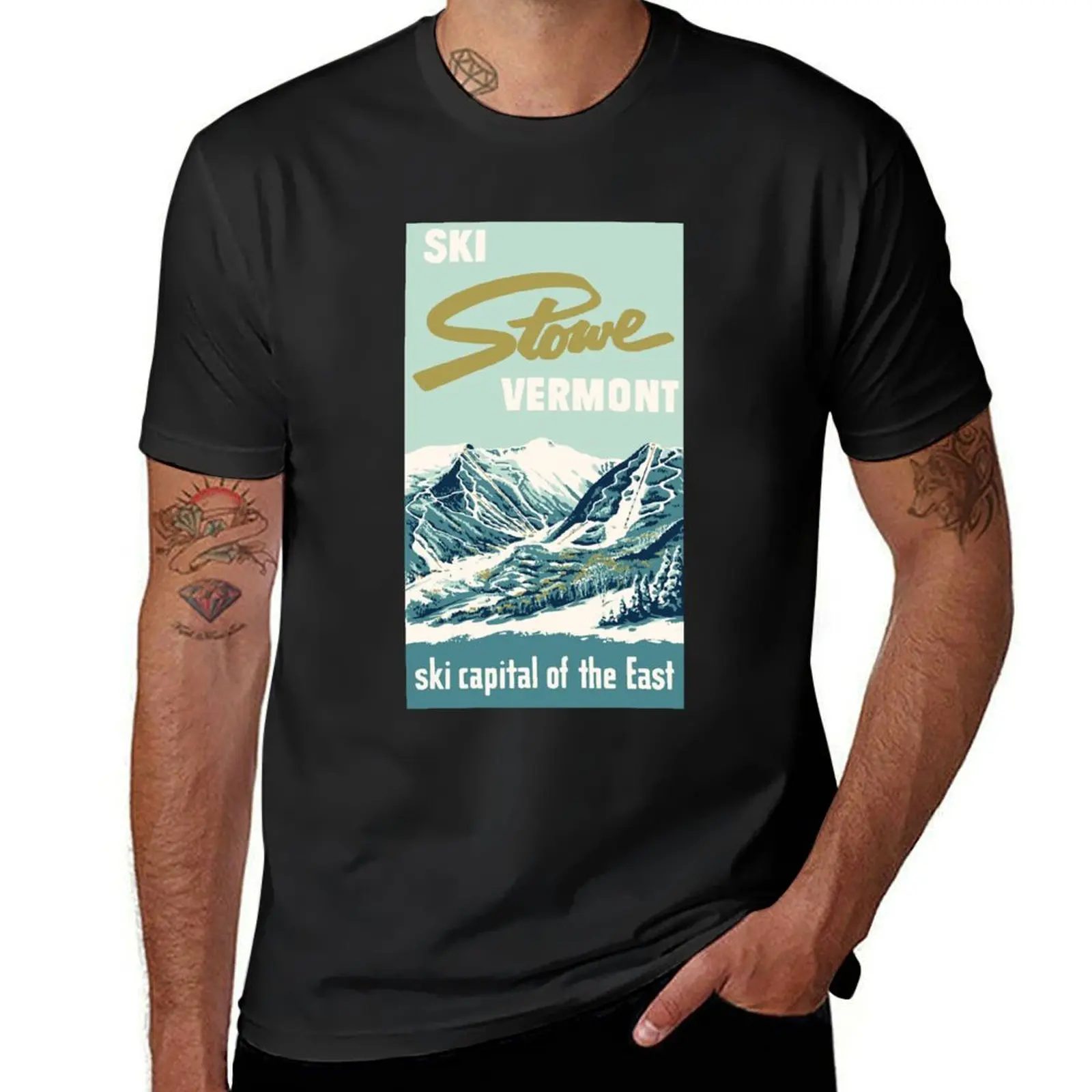 

2021 Stowe Vermont Vintage Ski Poster T-Shirt summer clothes summer top boys whites tops Men's t-shirts