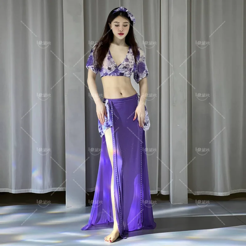 

Belly Dance Top Long Skirt Set Performance Stage Dance Flower Suit Sexy Women Stage Dance Wear Costume Party Belly Dancewear