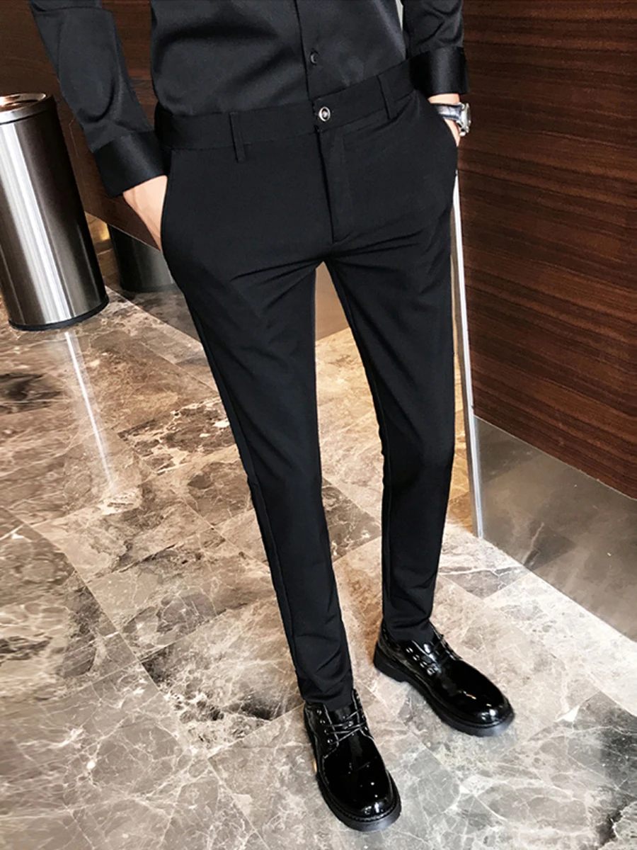 

Мужские укороченные повседневные брюки, деловые черные облегающие Костюмные брюки с небольшими прямыми штанинами для весны и осени, 4585