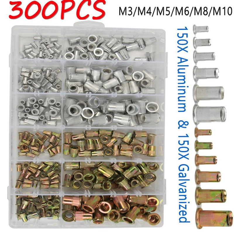 M3 M4 M5 M6 M8 M10 Zinc Plated Rivet Nuts Set Nutserts Threaded Insert Nutsert Cap Flat Head Rivet Nuts Carbon Steel