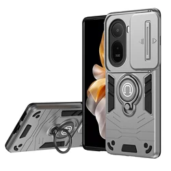 Rugged Armor Shockproof Phone Case with Sliding Window and Metal Ring Holder for Redmi A7 Pro 4G (Gray)