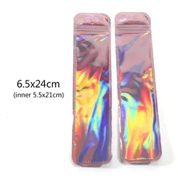 50-Pack Pink Laser Ziplock Reusable Display Bags for Jewelry and Cosmetics (6.5x24cm)