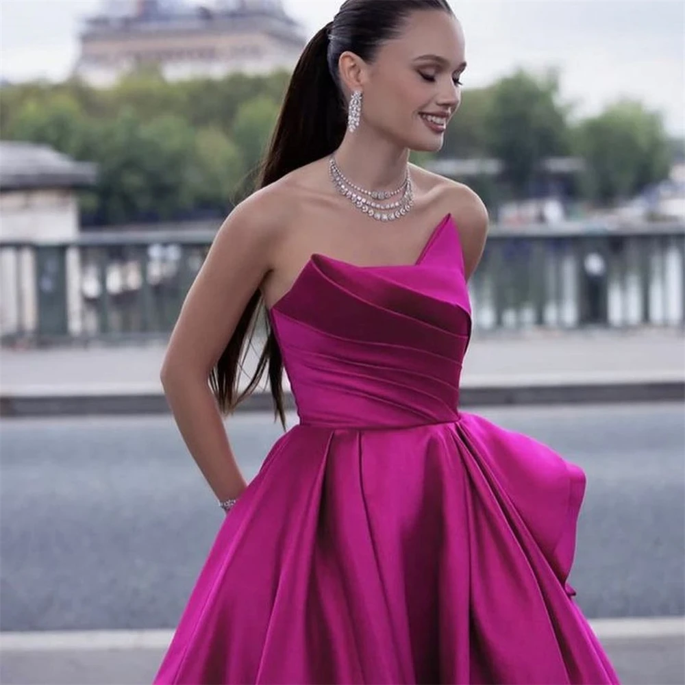 Robe de Soirée Longue en Satin à Volants, Tenue de Bal de Forme Trapèze, Sans Bretelles, sur Mesure, Arabie Saoudite