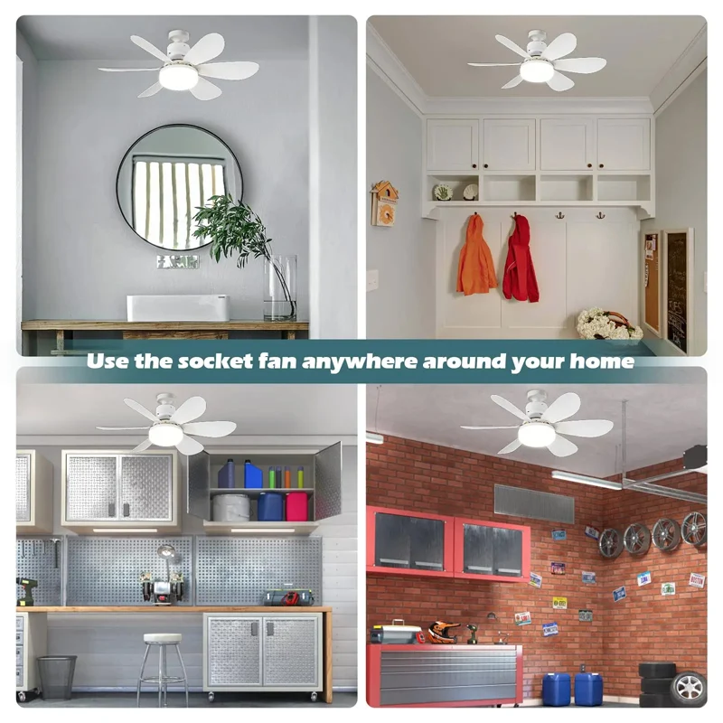 Linear Fan Lamp E27 Base Wireless Remote Control LED Bulb Ceiling Fan Lights Replacement for Bedroom Living Room Kitchen Balcony