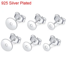 20pcs 925 Sterling Silver Plated Earring Hooks Post Stud Base With Earring Backs 4 5 6 8mm Cabochon Settings For Jewelry Making