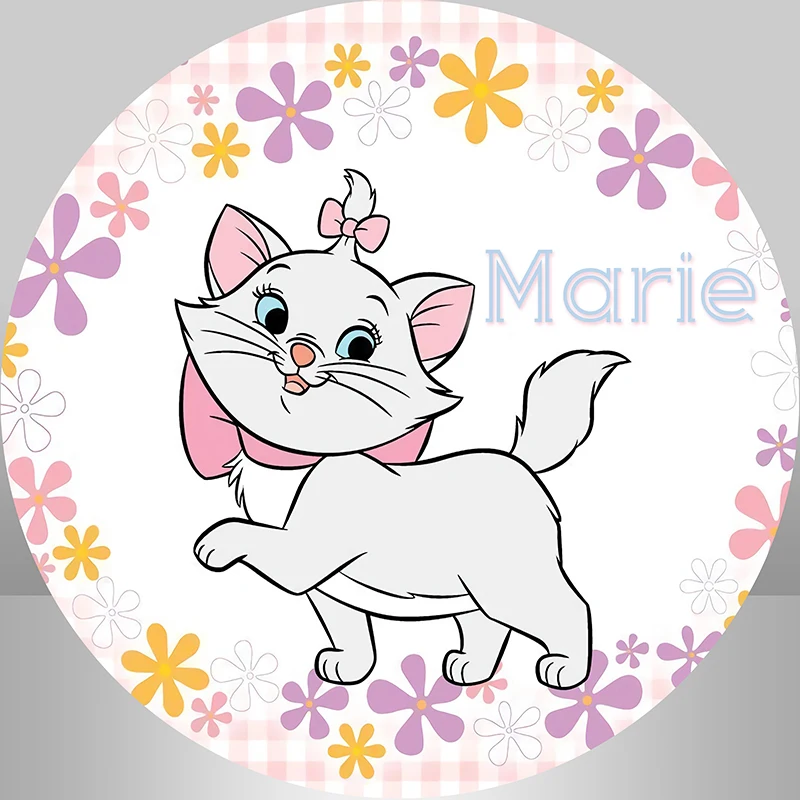 Elegante disney marie gato redondo pano de fundo capa rosa meninas  recém-nascido chá de fraldas 1st aniversário festa círculo fundo bolo mesa  - AliExpress