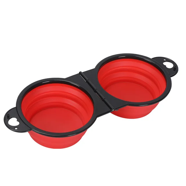 Pet Folding Bowl Convenient One piece Outdoor Silicone Folding Double Bowl Outdoor Dog Water Feeding Bowl Dog Basin Pet Supplies 5
