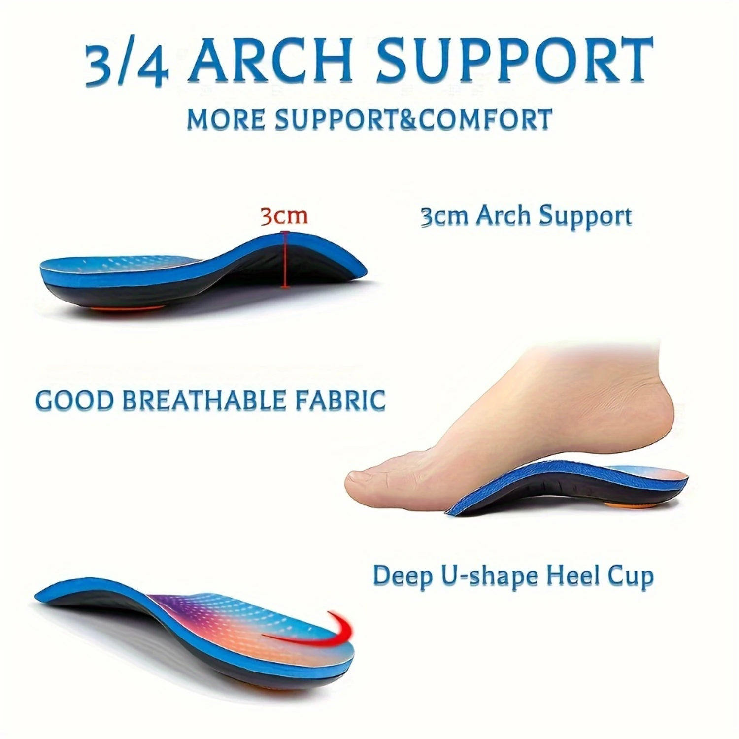 1 Pair 3/4 Length Arch Support Insoles for Men/Women, Inserts for Walking Running Sports-Relieve Foot Pain and Improve Comfort
