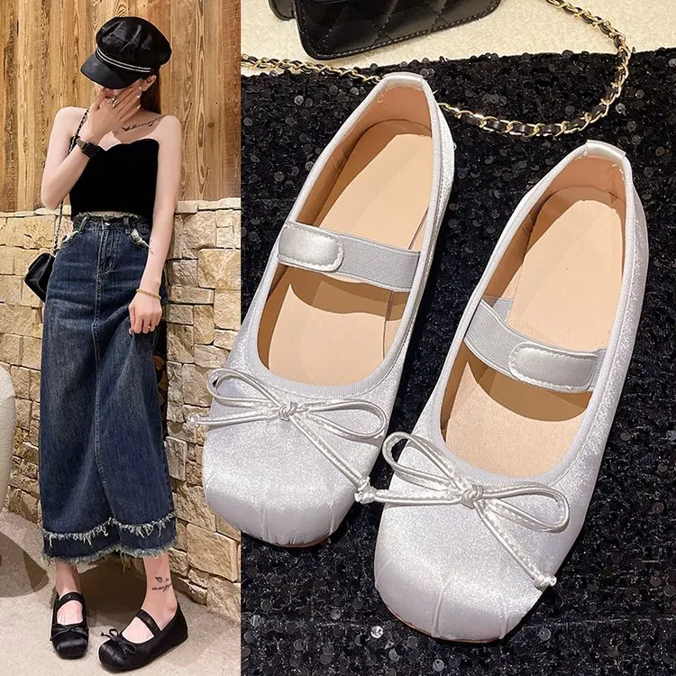 

Туфли женские с круглым носком, Мокасины с закрытым носком и бантом, Повседневные балетки, плоская подошва, 2024