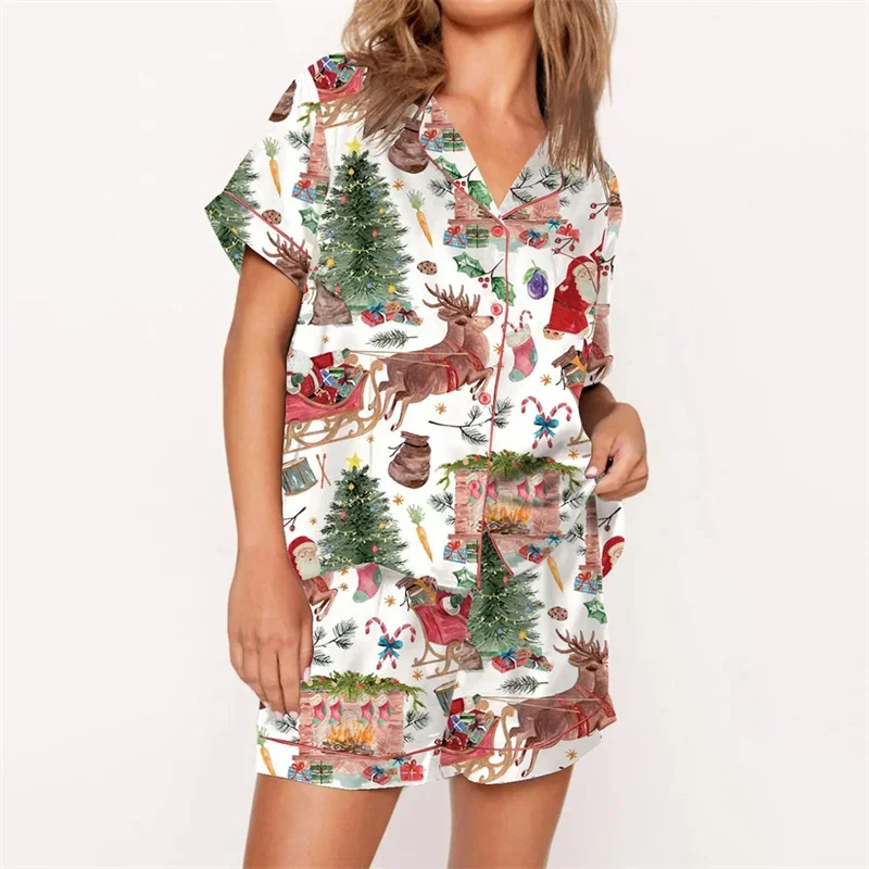 Women Pajamas Set Nutcracker Pajamas Women Christmas Pajama Set Short Sleeve Tops+Elastic Waist Shorts Santa Claus Avatar Print Sleepwear Outfits women pajamas set women pajama suit cotton pajamas set