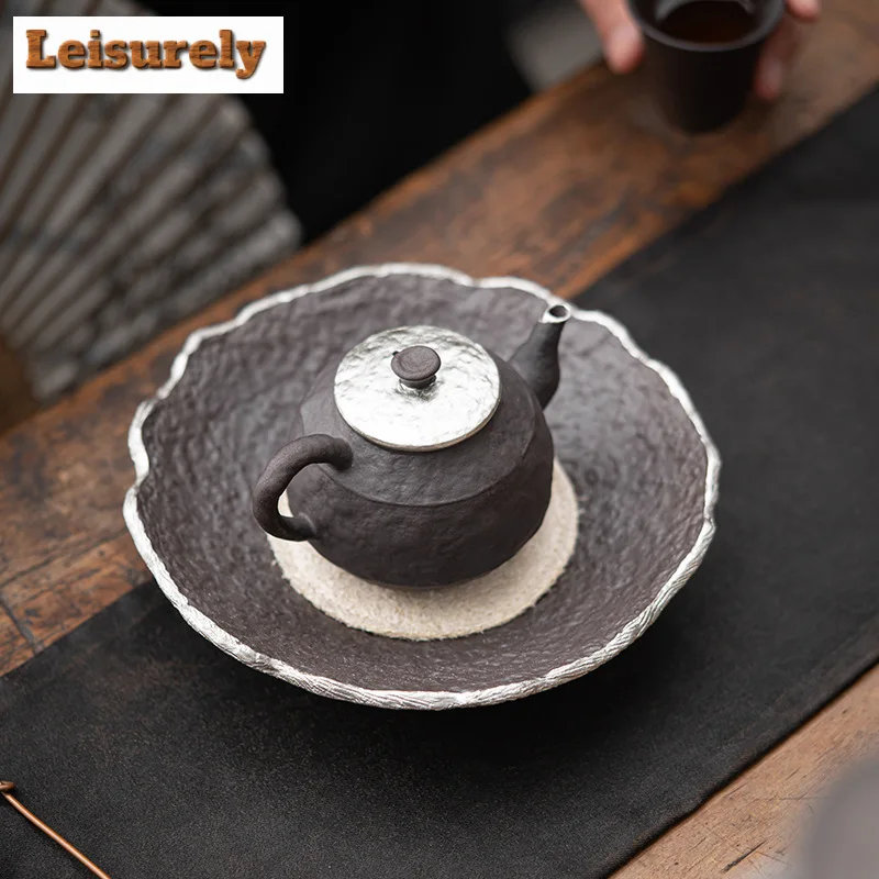 180ml Retro Old Rock Clay Teapot Handmade Gilded Silver Pot Chinese Tea Maker Kettle with Infuser Chinese Kung Fu Tea Set Craft