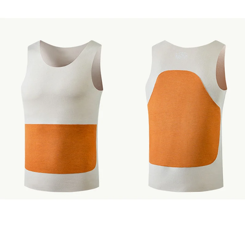 2022Winter Fleece Men's Thermal Undershirt Heating Vest 340g Thick Patch Seamless Round Neck Thermal Vest Heated Bottoming Shirt 4