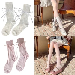 Summer Hollows Breathable Bows Sock Casual Ballet Style Solid Color Bandage Casual Stocking for Women Daily Wearing M6CD
