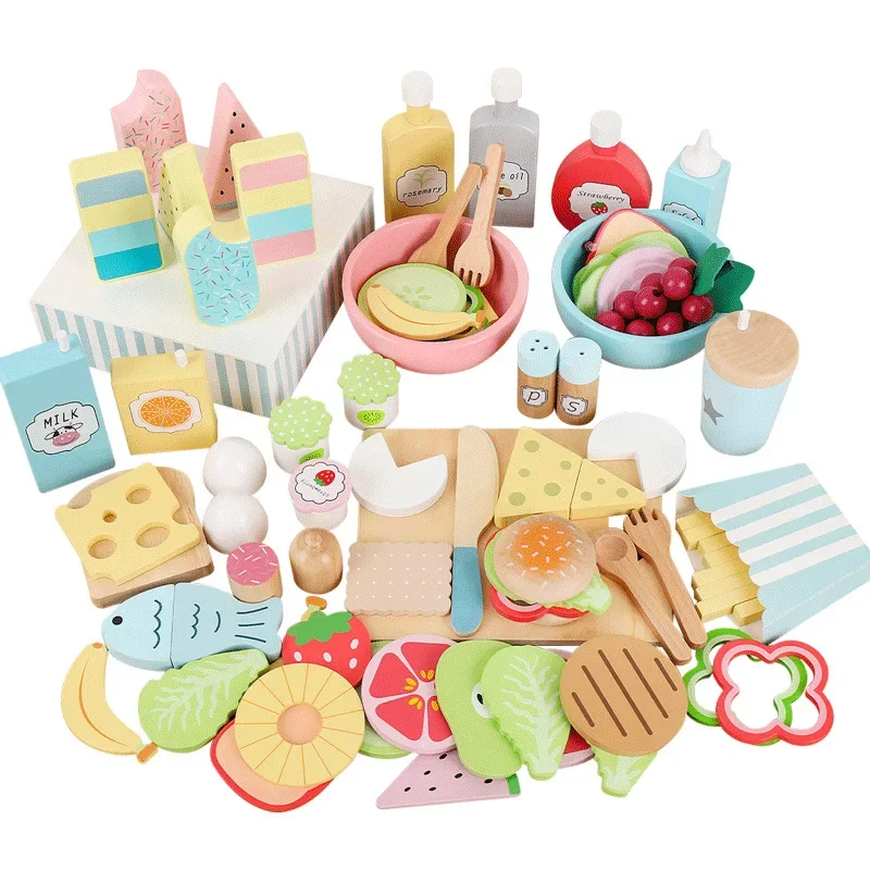 Kitchen Toy High quality pretend play kids simulation wooden food salad set creative wooden fruit toy Early education Play House