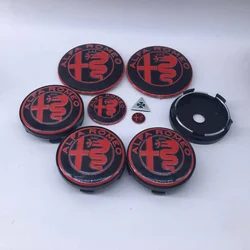 9 - Piece Black Wheel Cap and Steering Wheel Badge Set - 60mm black cap (9pcs red)
