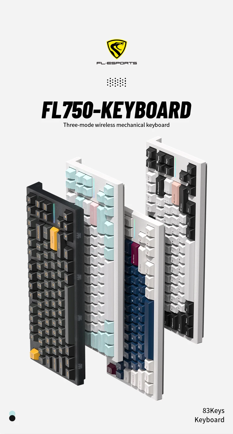 FL ESPORTS FL750 Three-Mode Mechanical Keyboard 83-Key  Hot-Swappable RGB Lighting Effect Configuration Driver