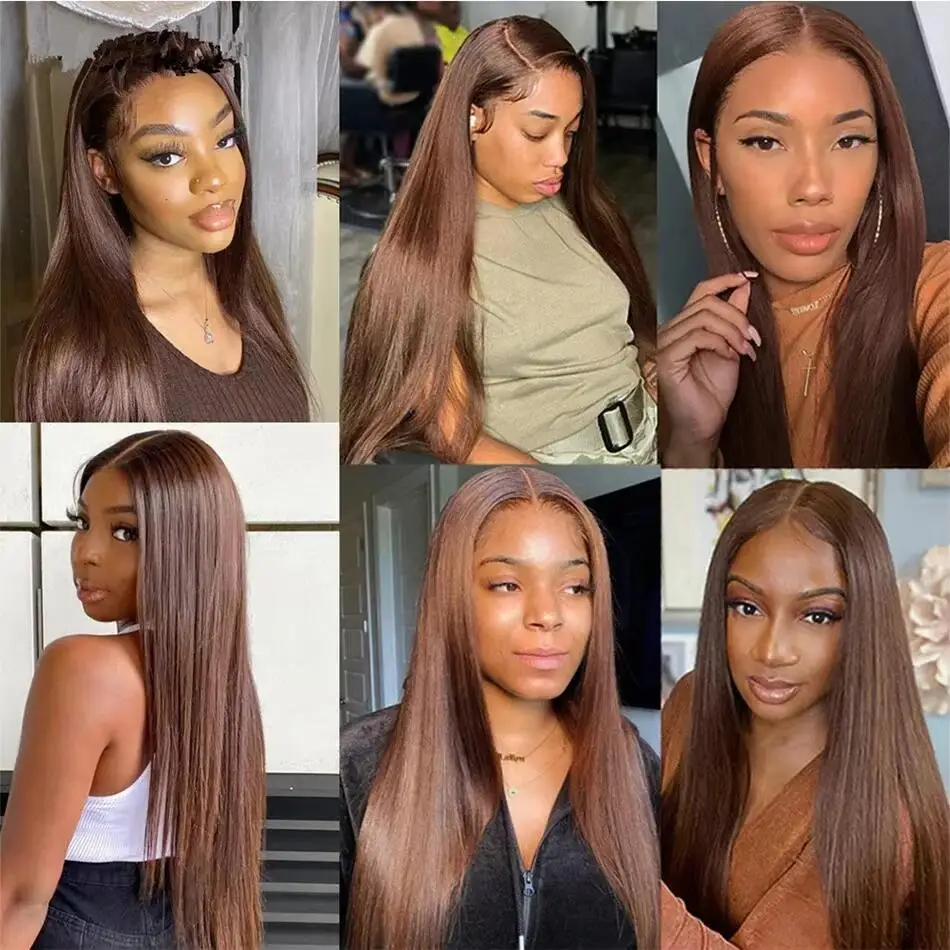 220 Density Chocolate Brown Lace Front Wigs Human Hair For Women 13X4 13X6 Hd Bone Straight Lace Frontal Transparent Wig 36 Inch