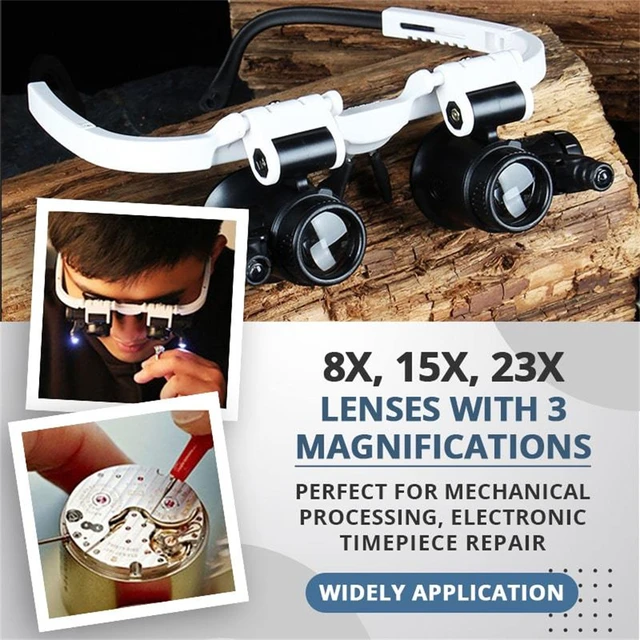 Lupa de 2 lentes ajustable con luz LED, lupa con lámpara - AliExpress