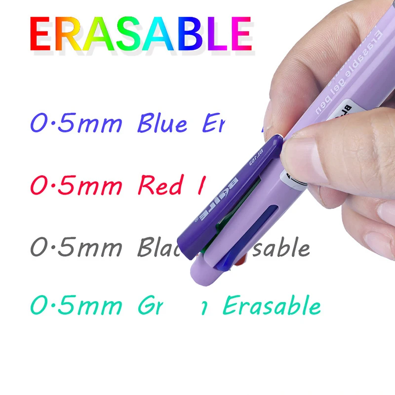 Black Blue Green Red 4 In 1 Erasable Gel Pen with Eraser 0.5mm Magic Refills School Office Kawaii Writing Stationery Supplies 4