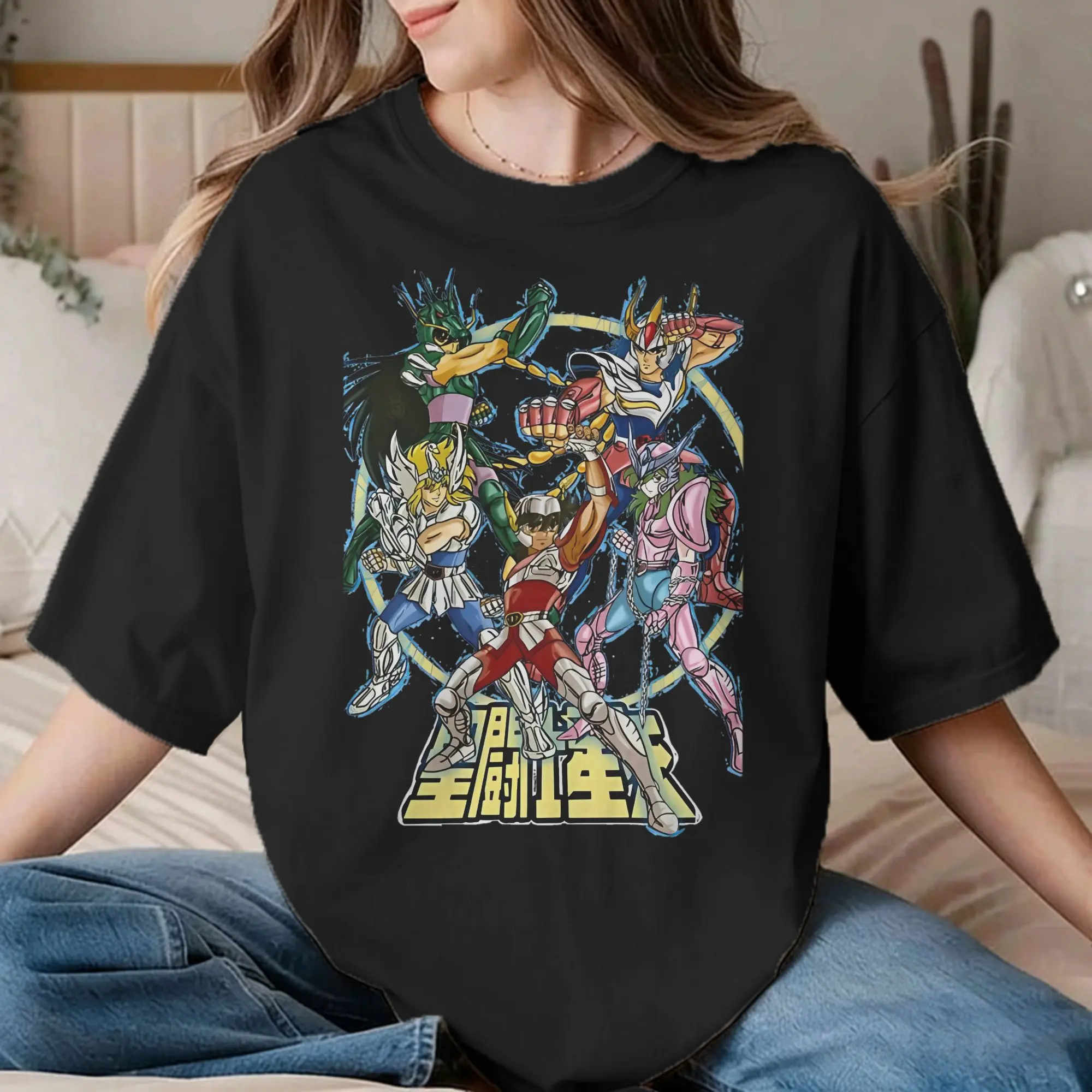 Knights of The Zodiac für Männer und Frauen, T-Shirt, Anime-Mode, kurzärmeliges T-Shirt mit Rundhalsausschnitt, Baumwolle, Geschenkidee, Kleidung