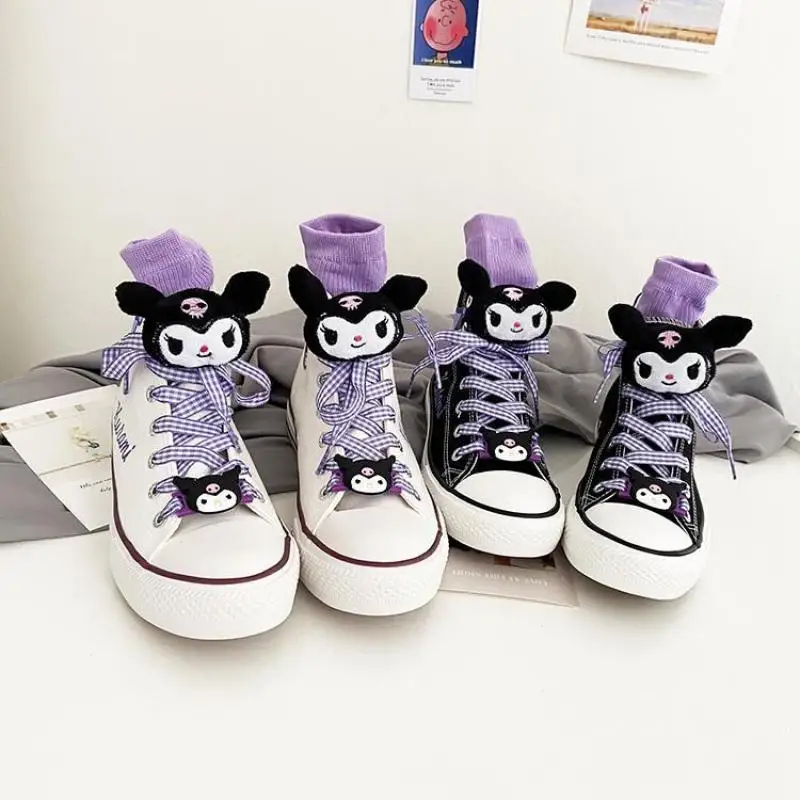 

Kawaii Sanrio Kuromi холщовые кроссовки мультфильм дети Нескользящие Повседневные высокие холщовые ботинки аниме плюшевая игрушка девочка подарок на день рождения