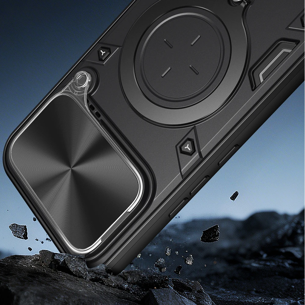Slide Camera Shield Phone Case with Magnetic Ring Stand - Full Protection Shockproof Cover
