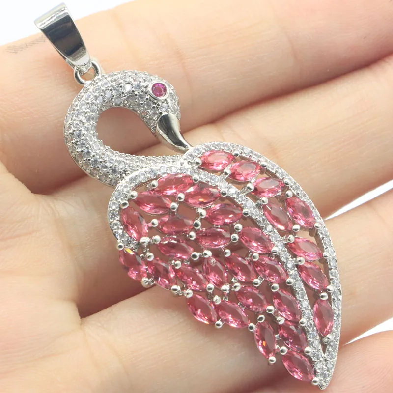 55X25Mm Consiglio Vivamente A Forma Di Oca Tormalina Rosa Raspberry Rodolite Granato London Blue Topaz Swan Daily Wear Ciondolo In Argento