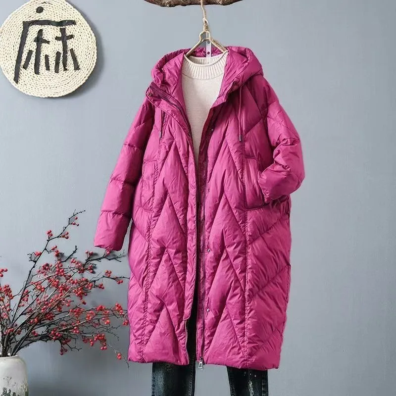 Down Cotton 2025 New Winter Women's Loose and Thick Fitting Hooded Long Over The Knee Cotton Jacket Women Warm Down Cotton Coat