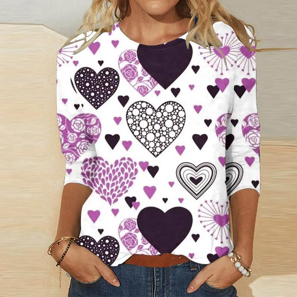 

Shirt Top Women's Spring Summer Love Heart Print T-shirt Loose Fit Soft Breathable Casual Blouse with Round Neck for Comfort