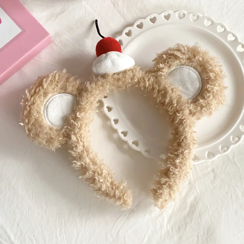 Cute New Bear Ears Plush Headband Hair Bundle High Cranial Top Bundle Hoop Headwear Kids Women Hair Accessories