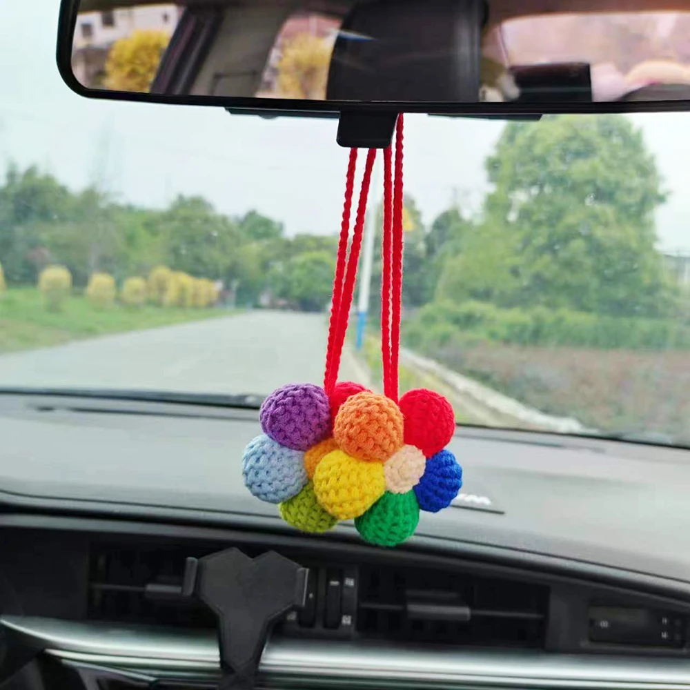 Rétroviseur intérieur fait à la main avec fleur, miroir de voiture mignon,  accessoires de voiture, support combiné, publicité - AliExpress