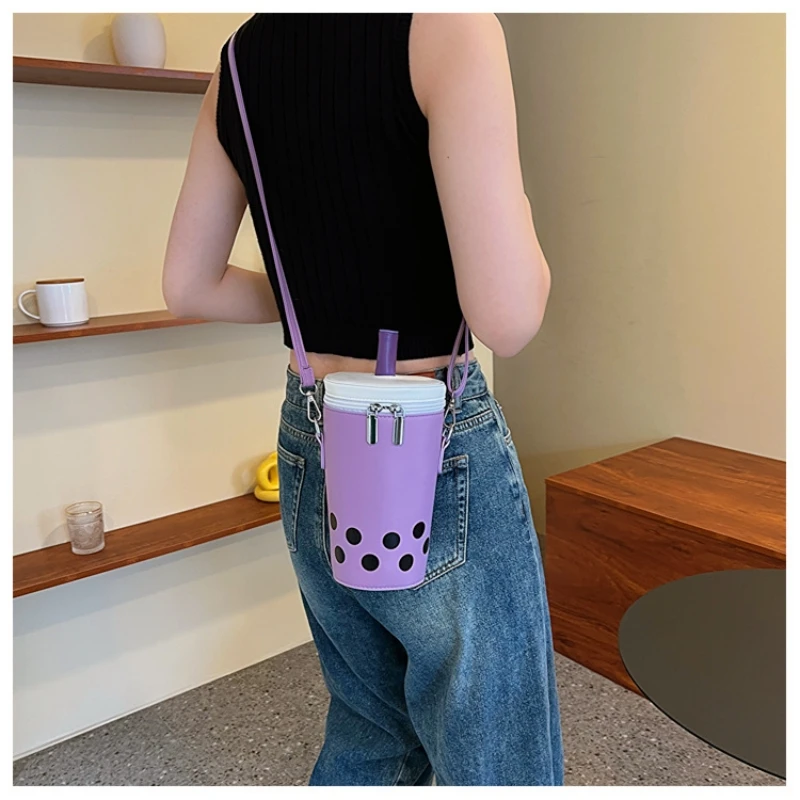 Personalized Bag for Women, Milk Tea Cup Shaped Bucket Bag, Crossbody Shoulder Bag, Kawaii Bubble Tea Boba Milk Handbag, Trendy 2