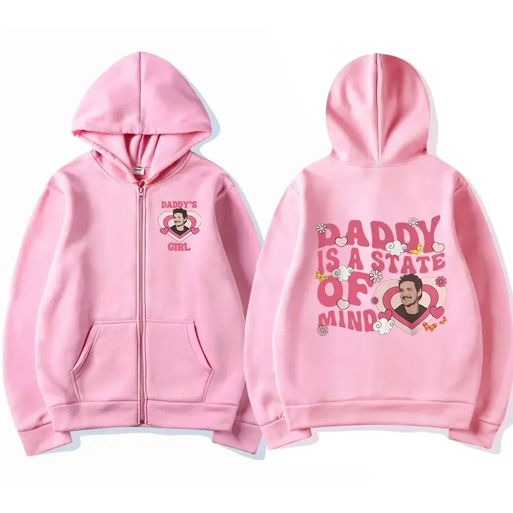 Pedro Pascal Daddy Is A State of Mind Zipper Hoodie Movie TV Actor Sweatshirts Men's Fashion Pullover Hoodies Unisex Streetwear