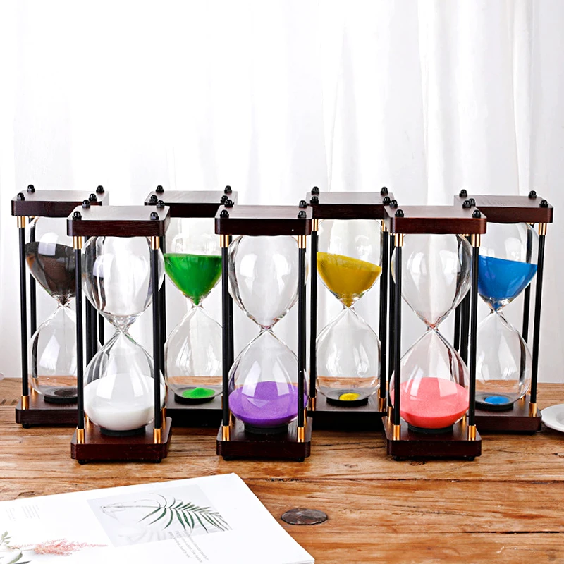 30 Mins Vintage Hourglasses Creative Study Wooden Four-pillar 30 Minutes Colorful Sand Hourglass Timer Gift Desktop Ornaments