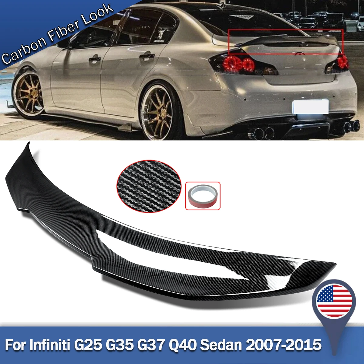 Gloss Black Duckbill Roof Spoiler For 2007-2015 Infiniti G37 G35 Q40 Sedan