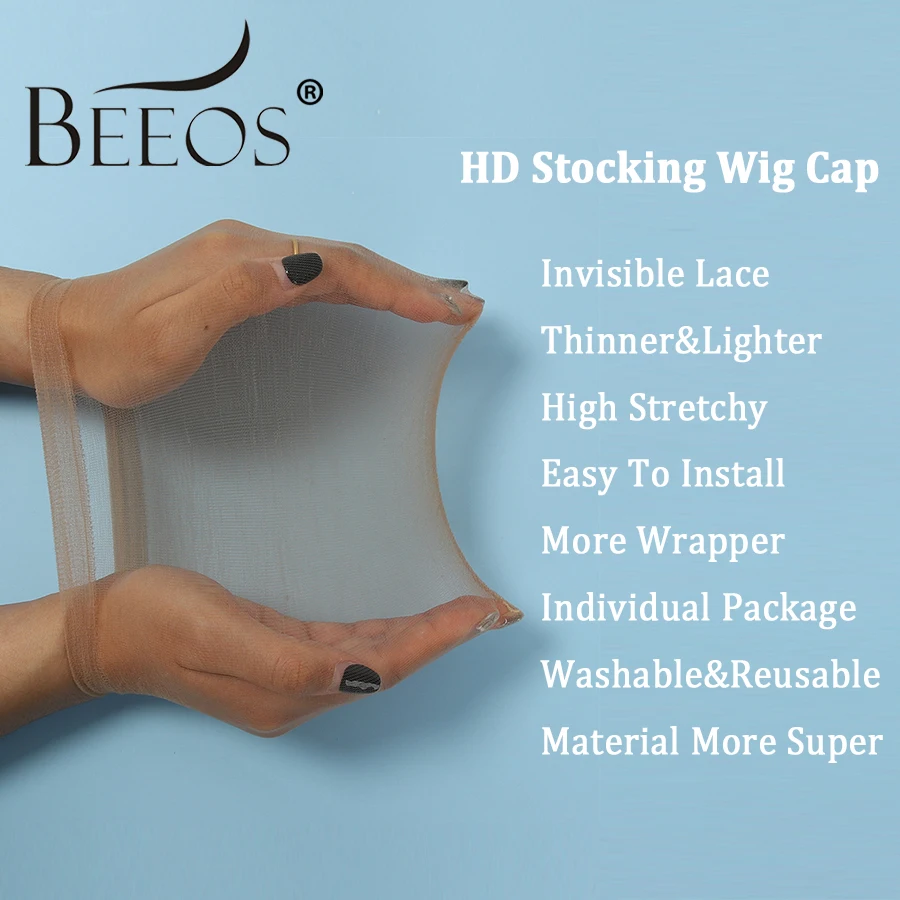 BEEOS HD Wig Caps Ultra Thin Stocking Mesh Invisible HD Lace Hair Hat One Size Fit All Silky Wig Cap For Human Hair Accessories