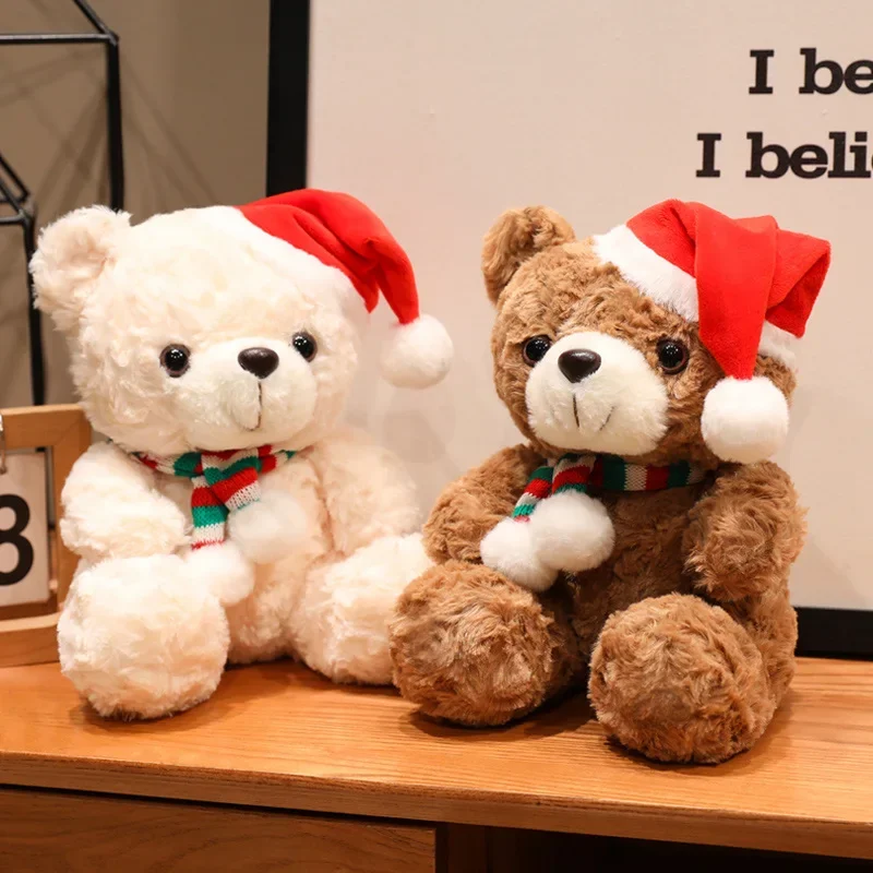 Kawaii Dr.Teddy Bear&Bears Wear Santa's Hat Plush Toy Super Soft Stuffed Animal Plushies Doll Graduation Gift Holiday Decor