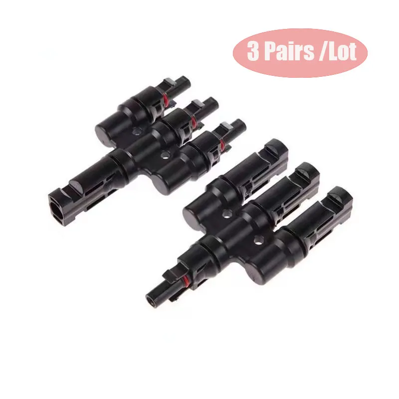 

3 Pairs IP67 Waterproof Solar PV Connector 3T Branch Parallel Connector 30A 1000V PV Panel Cable Wire Connector