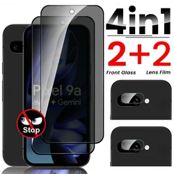 6 - in - 1 Privacy Tempered Glass Anti - Spy Screen Protector with Camera Film - Google Pixel 9a (4In1 2Front 2Lens)